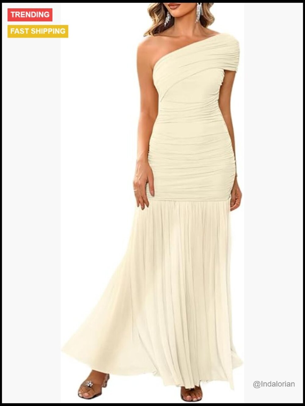 Formal Long Dress One Shoulder Sleeveless Ruched Bodycon Evening Mermaid Dress